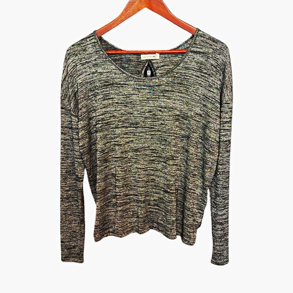 Rag & Bone Open Back Long Sleeve Knit Top Small Gray Black Cozy Soft Lounge